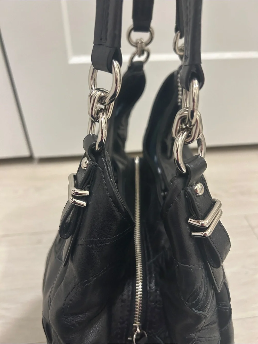 Coach (EUC) Madison Op Art Maggie Embellished Leather Shoulder Bag